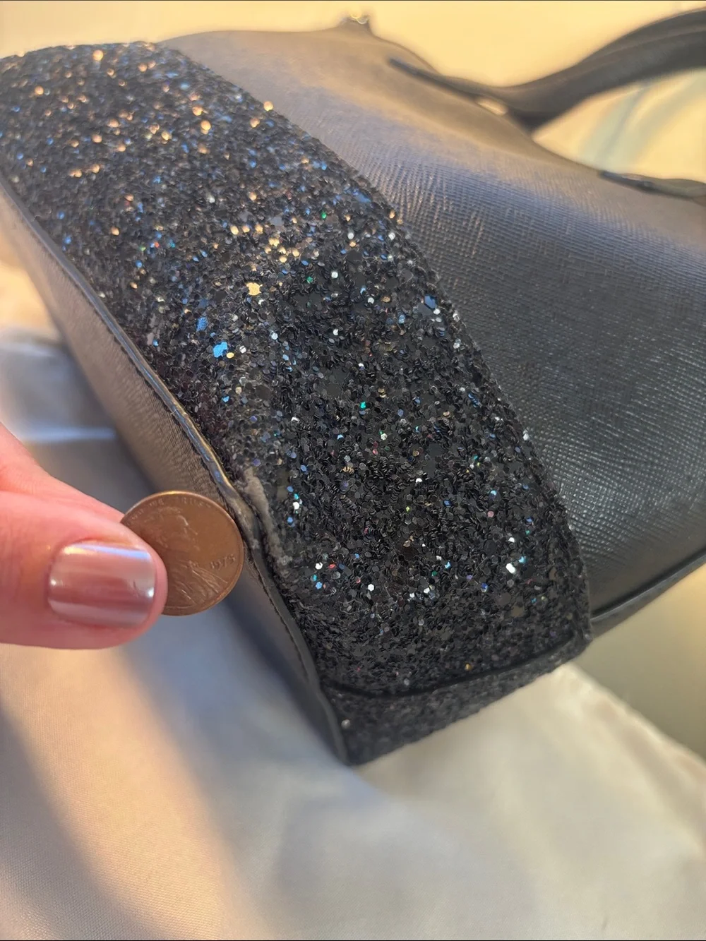 EUC Kate Spade Greta Court Ina Glitter Satchel Crossbody Bag Black